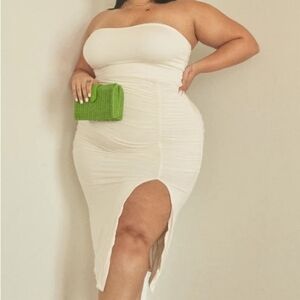 Klassy Network Cream Strapless Dress